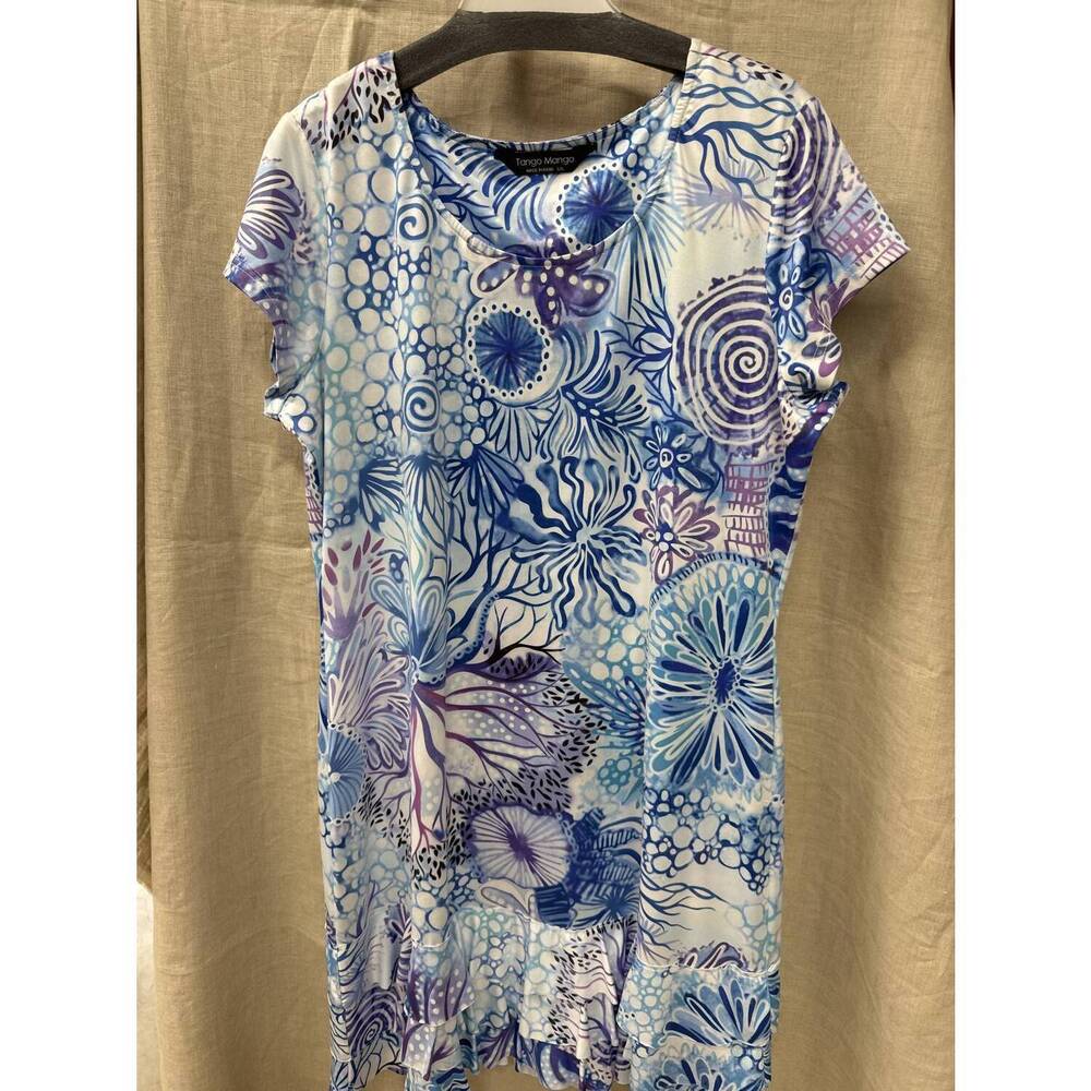 NEW TANGO MANGO women's ruffle hem dress in blues,violet